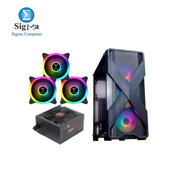REDRAGON GC-500 CASE without fans and Redragon RGPS GC-PS002 600W 80plus bronze and 3 Gamdias Case Fan M2-1201 RGB 